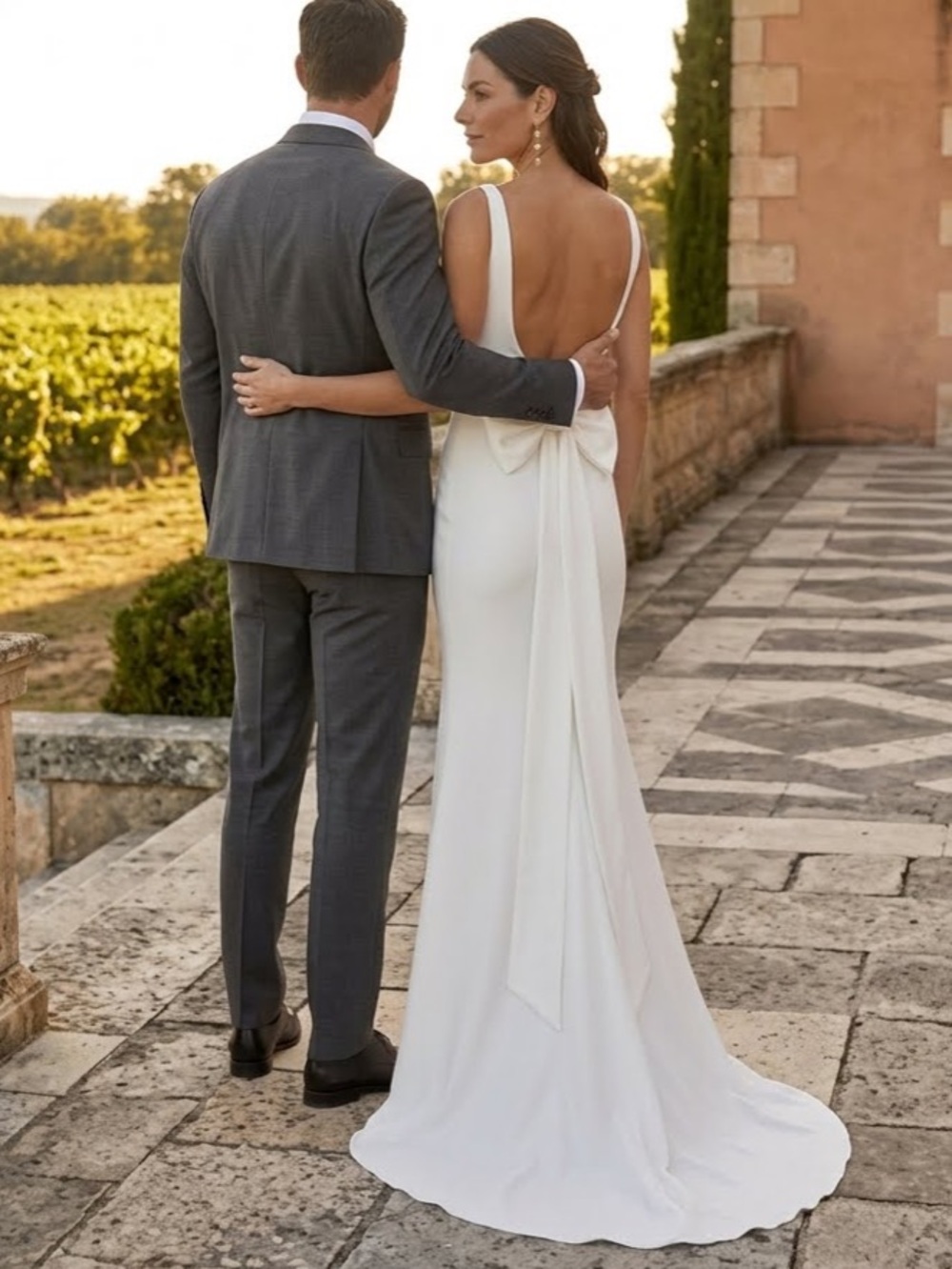 Loving Fate Elegant White Square-Neck Back Bow Wedding Evening Gown Sz XS - Picture 5 of 10